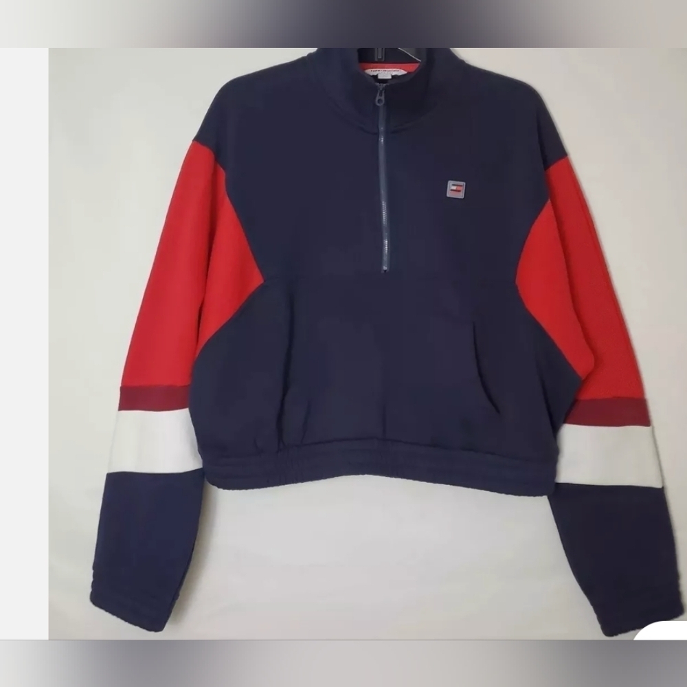Tommy Hilfiger Sport Pullover Sweatshirt Size S_Crop_Quarter Zip Color